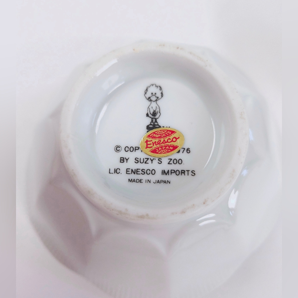 Suzy's Zoo Enesco Set Of 2 Vintage 70s Ceramic White Green Frog Lotus Bowls - Picture 14 of 14